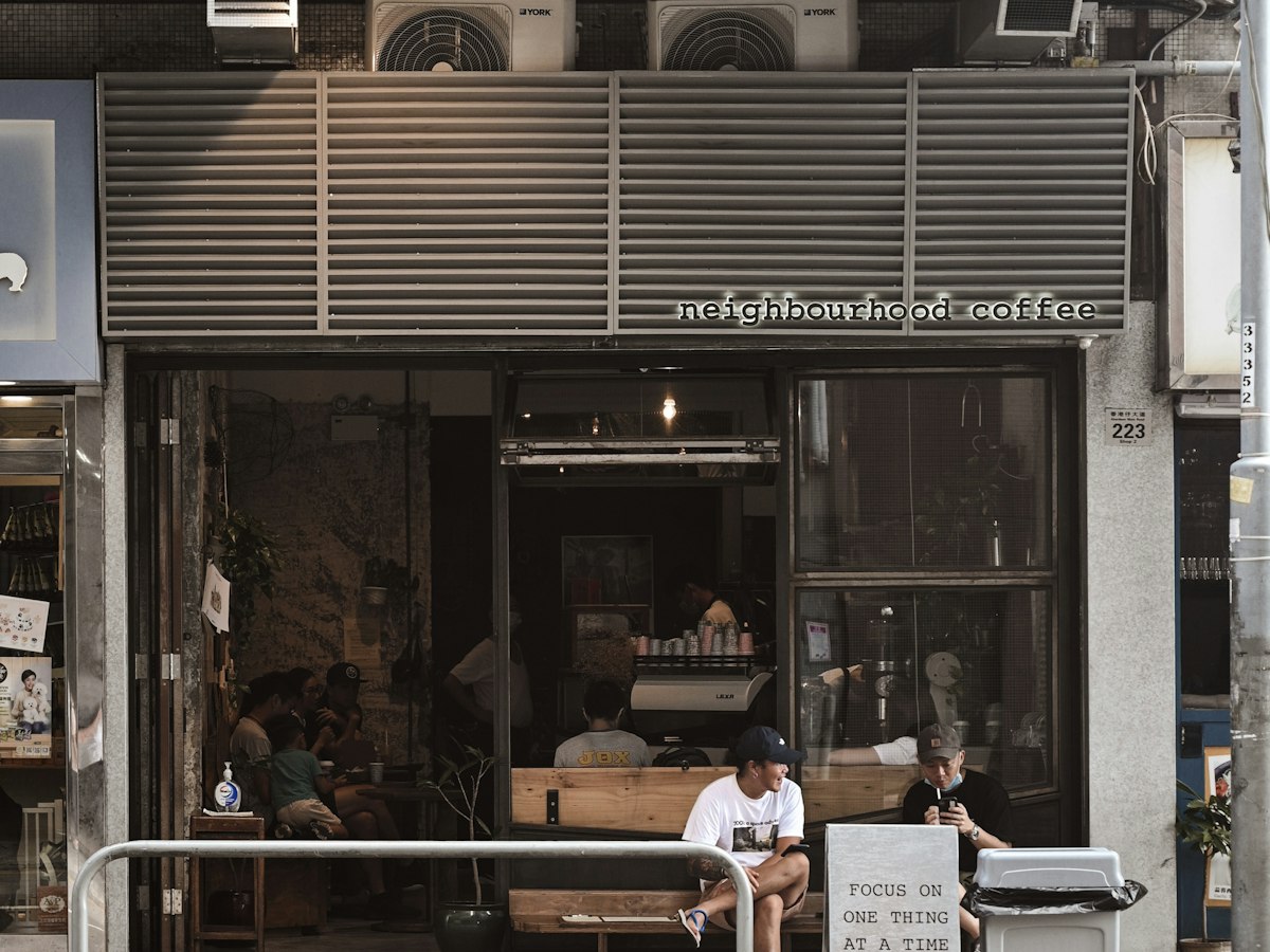 A café shopfront on a city street