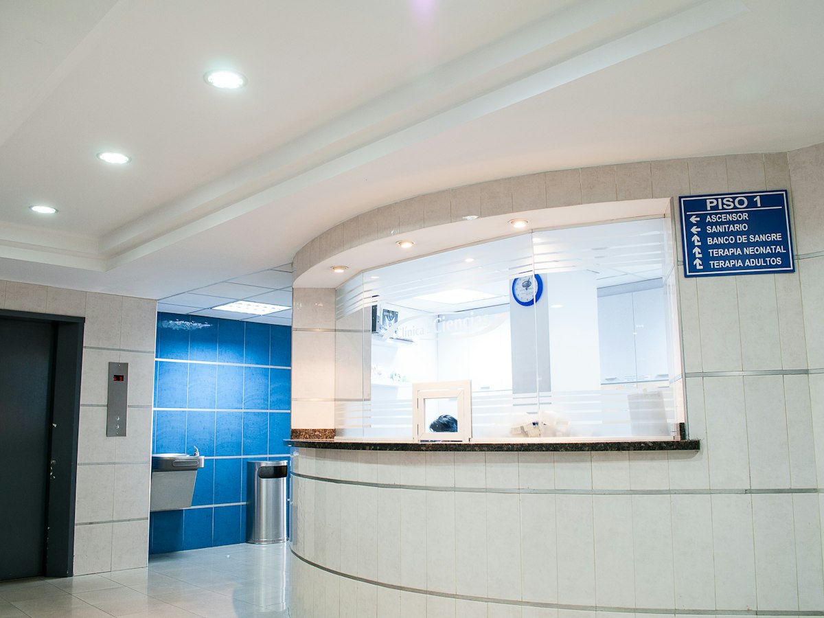 The reception desk of a medical practice